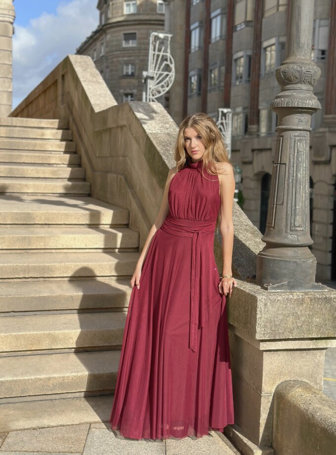 Vestido Tul Basic Halter Brillos