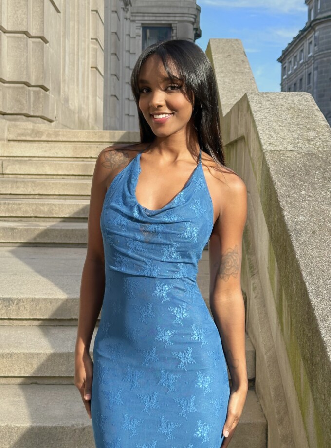 Vestido Sirena Encaje Escote Cascada