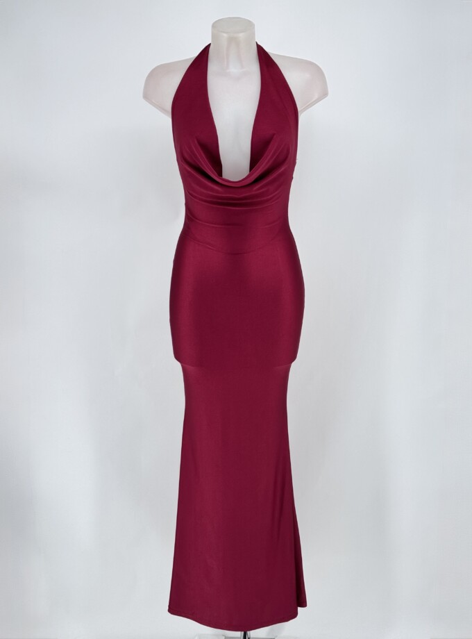 Vestido Seda Escote Cascada