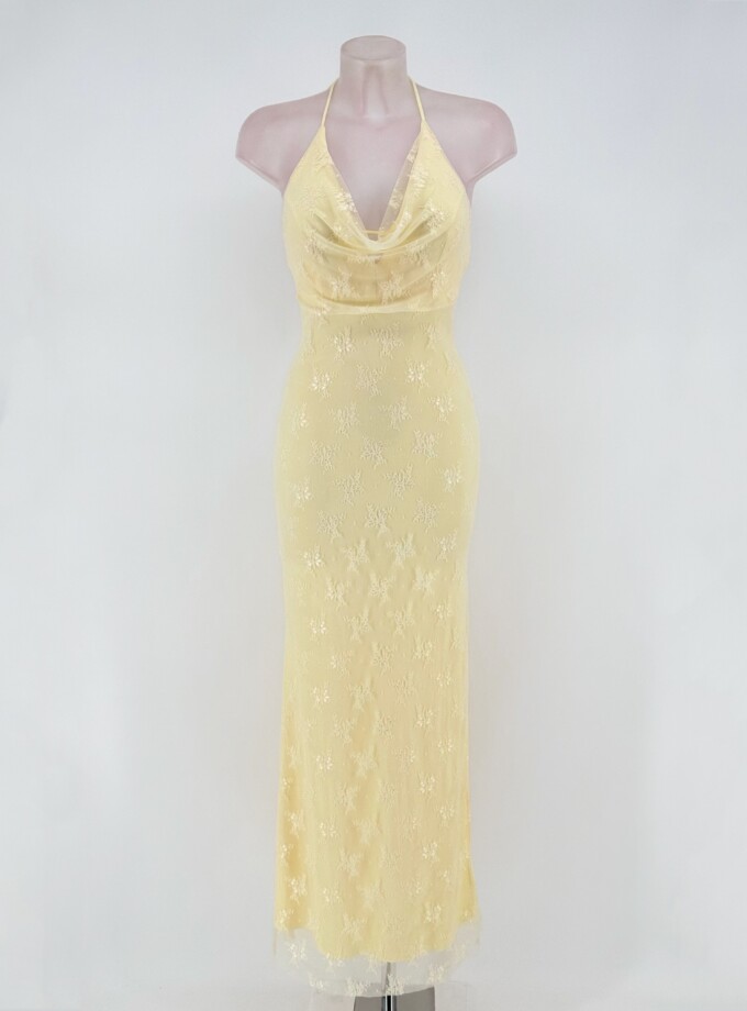 Vestido Sirena Encaje Escote Cascada