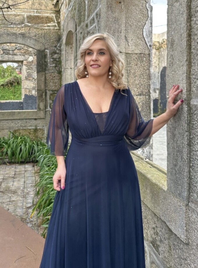 Vestido Tul Basic Manga Larga Brillos