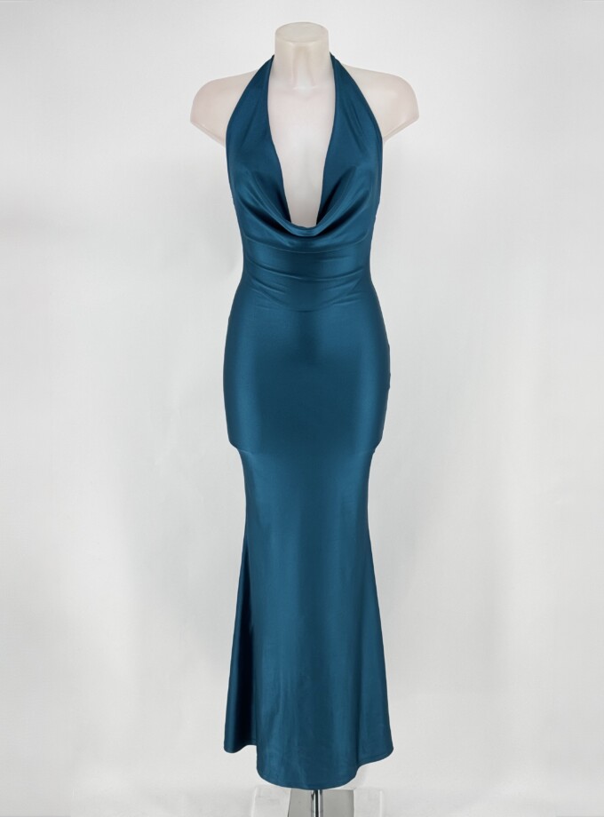 Vestido Seda Escote Cascada