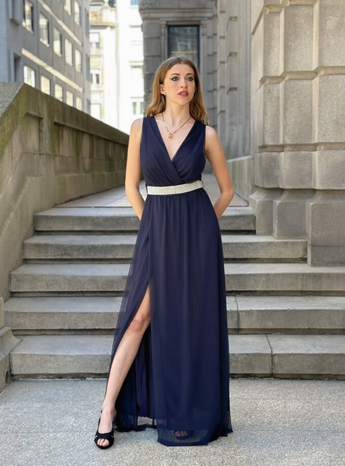 Vestido Tul Basic Cintura Brillos