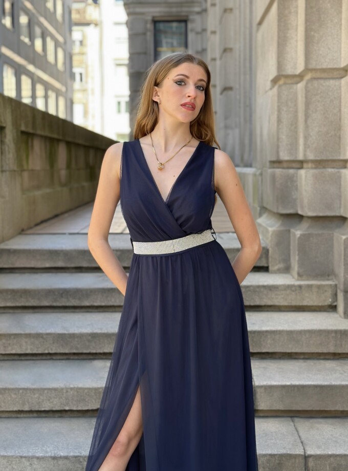 Vestido Tul Basic Cintura Brillos