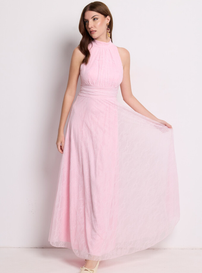 Vestido Tul Basic Halter Encaje