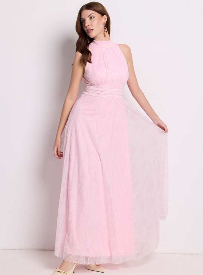 Vestido Tul Basic Halter Encaje