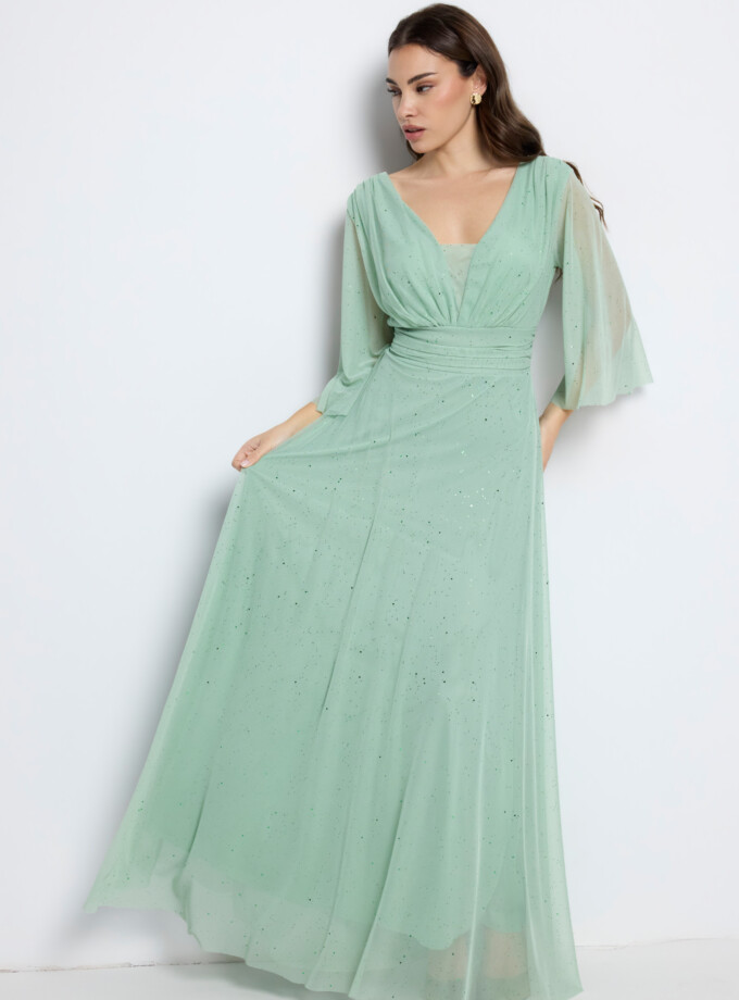 Vestido Tul Basic Manga Larga Brillos