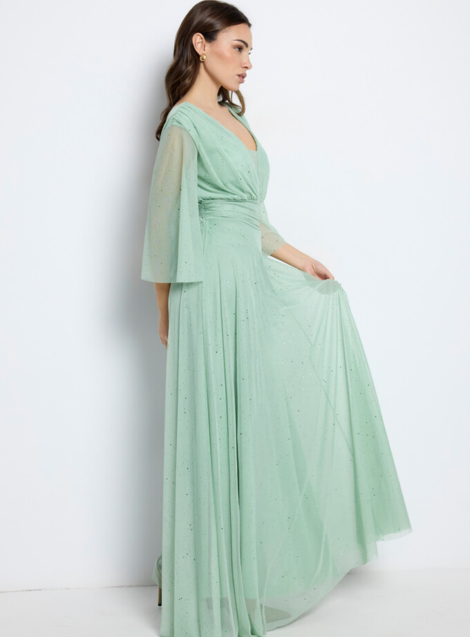 Vestido Tul Basic Manga Larga Brillos