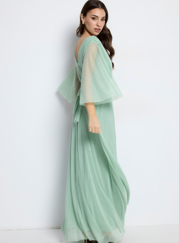 Vestido Tul Basic Manga Larga Brillos