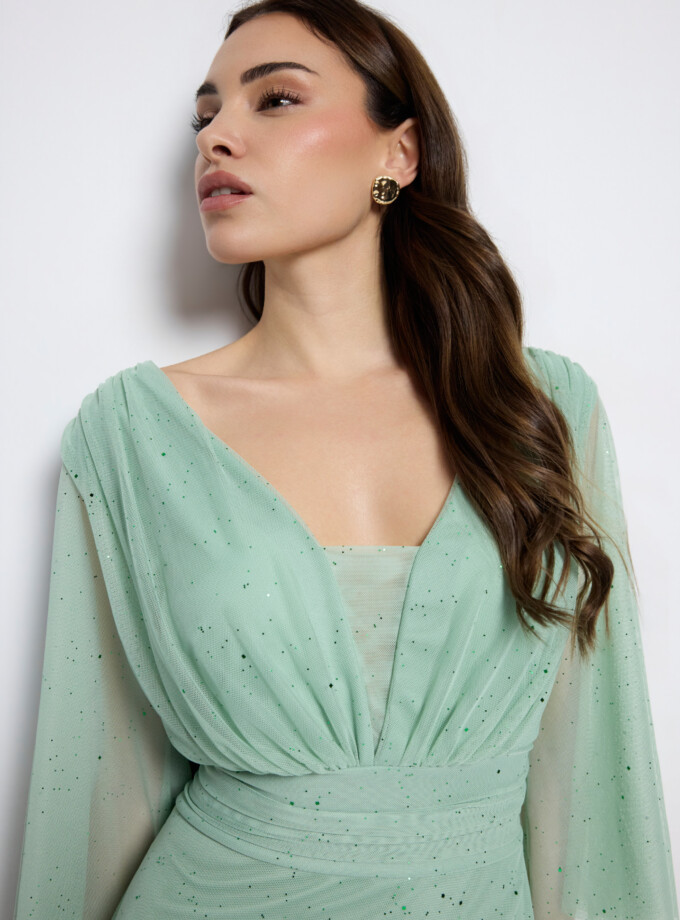 Vestido Tul Basic Manga Larga Brillos