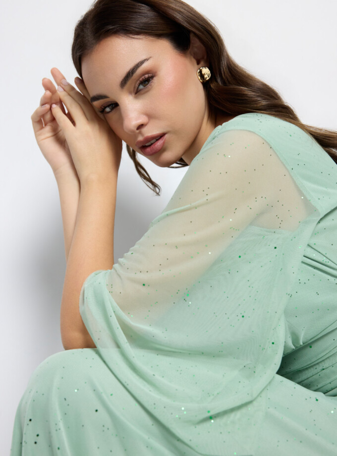 Vestido Tul Basic Manga Larga Brillos