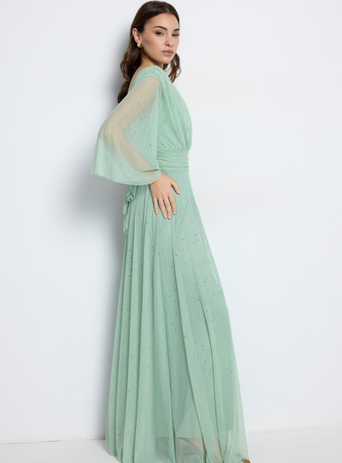 Vestido Tul Basic Manga Larga Brillos