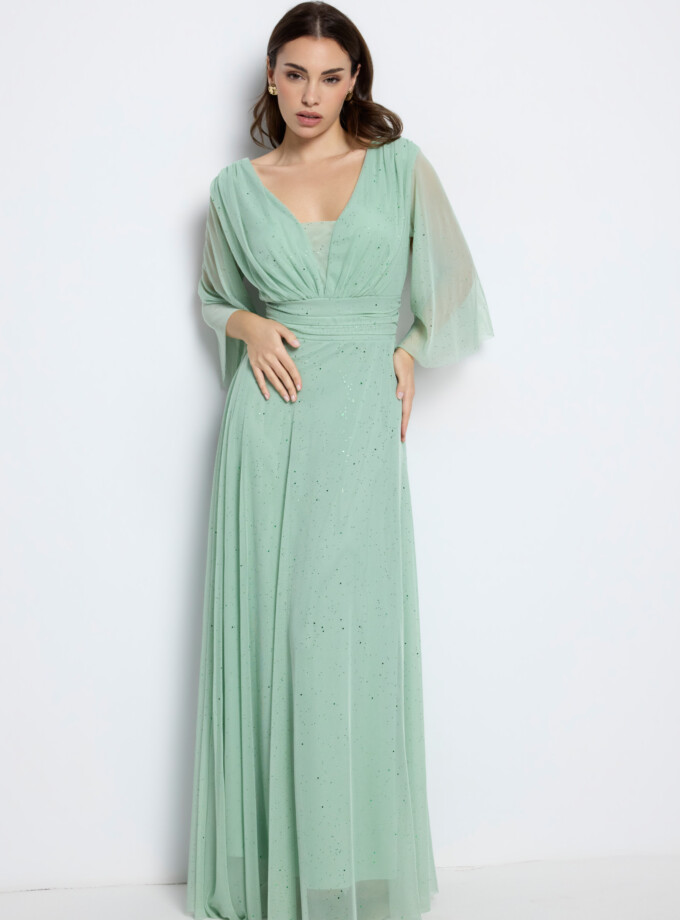 Vestido Tul Basic Manga Larga Brillos