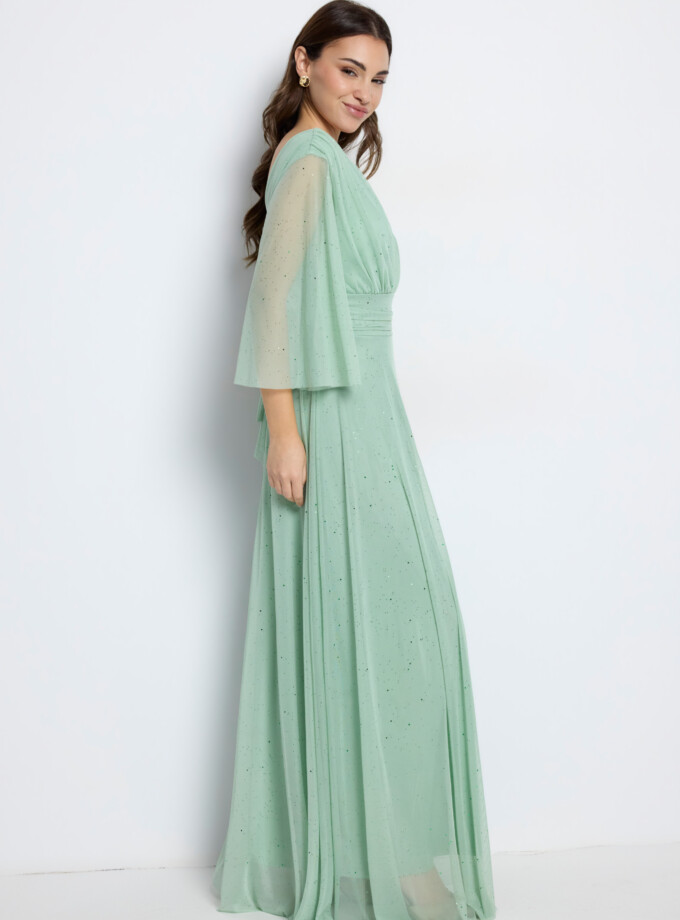 Vestido Tul Basic Manga Larga Brillos