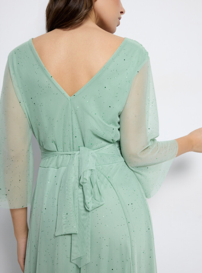 Vestido Tul Basic Manga Larga Brillos