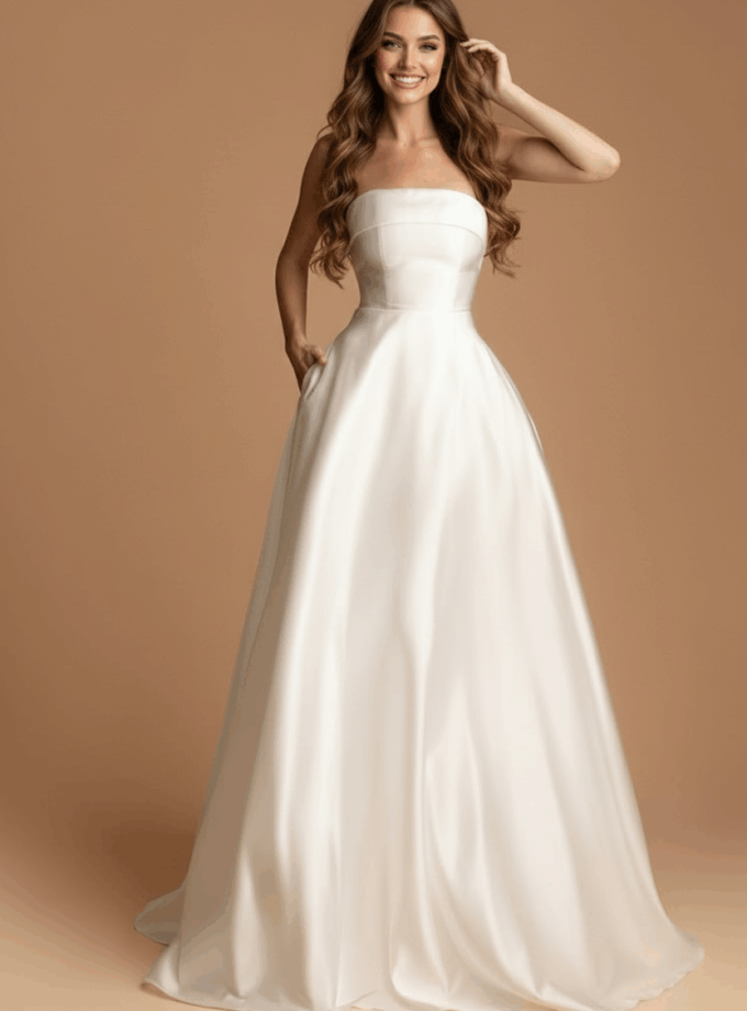 Vestido Novia Palabra Honor Bolsillos