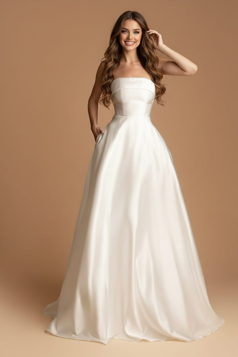 Vestido Novia Palabra Honor Bolsillos