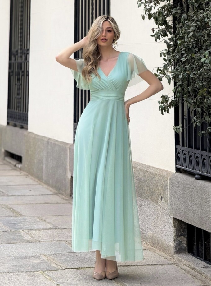 Vestido Tul Basic Mangas