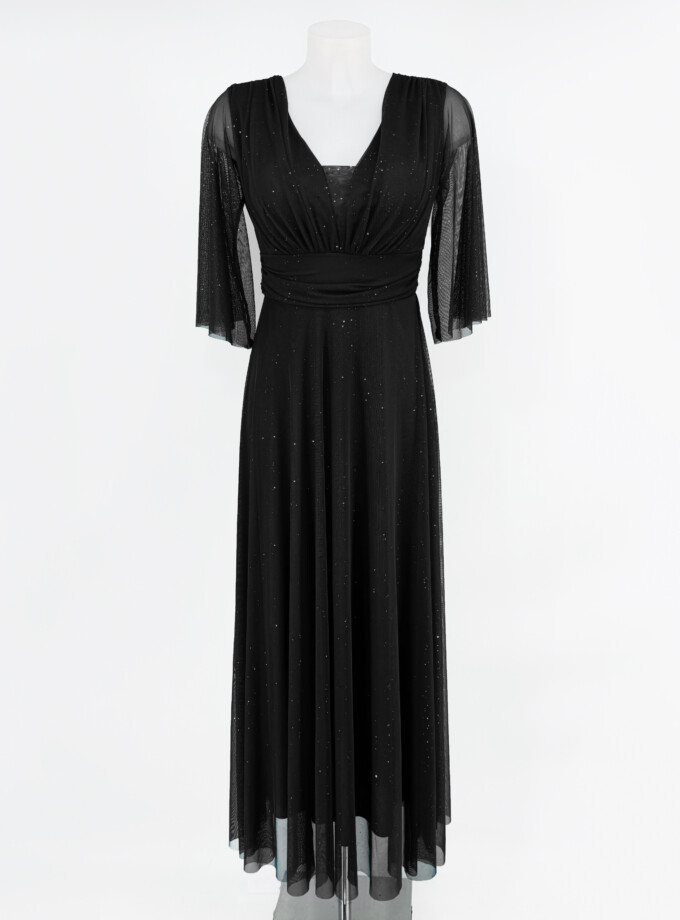 Vestido Tul Basic Manga Larga Brillos