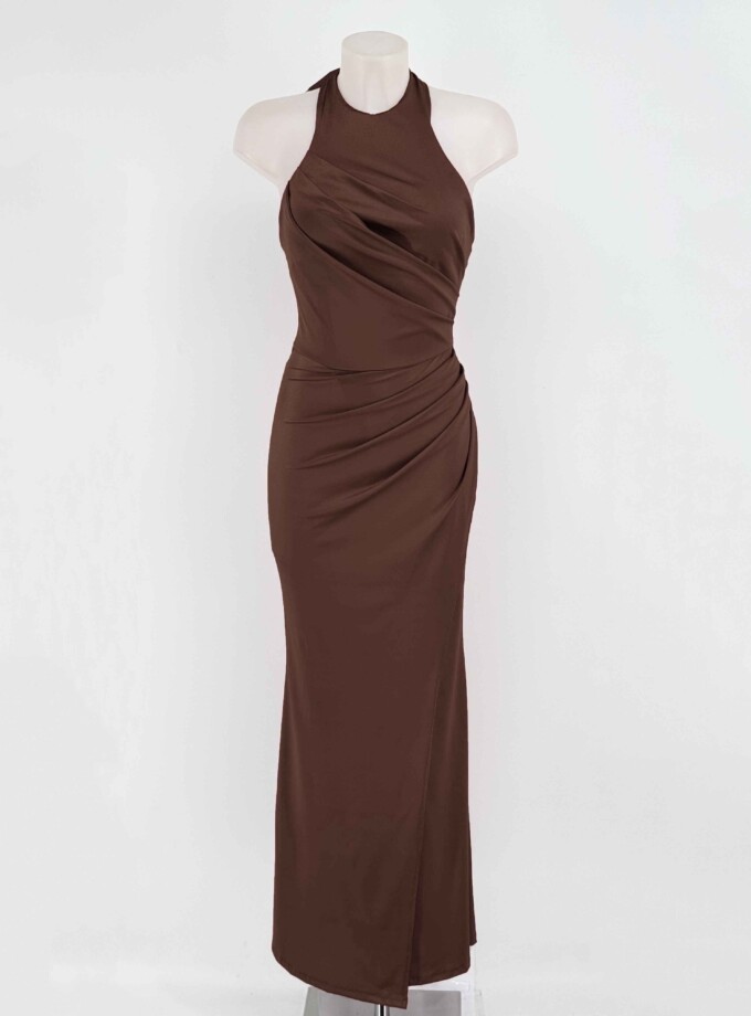 Vestido Seda Halter Drapeado