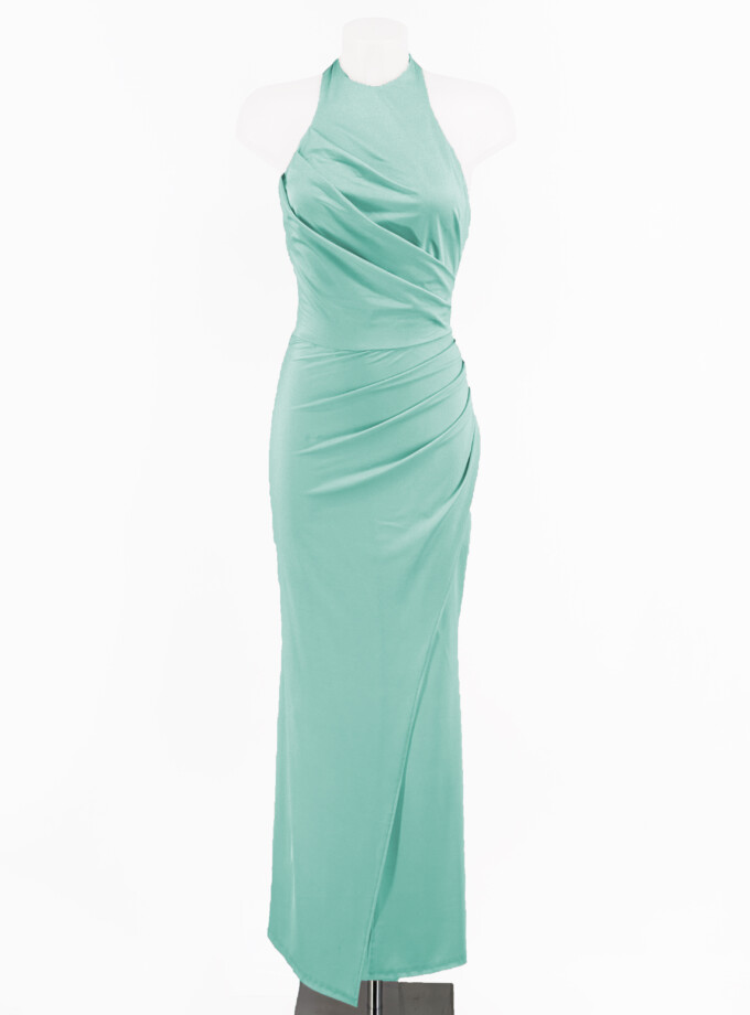 Vestido Seda Halter Drapeado