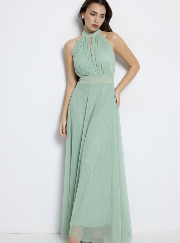 Vestido Tul Halter Largo