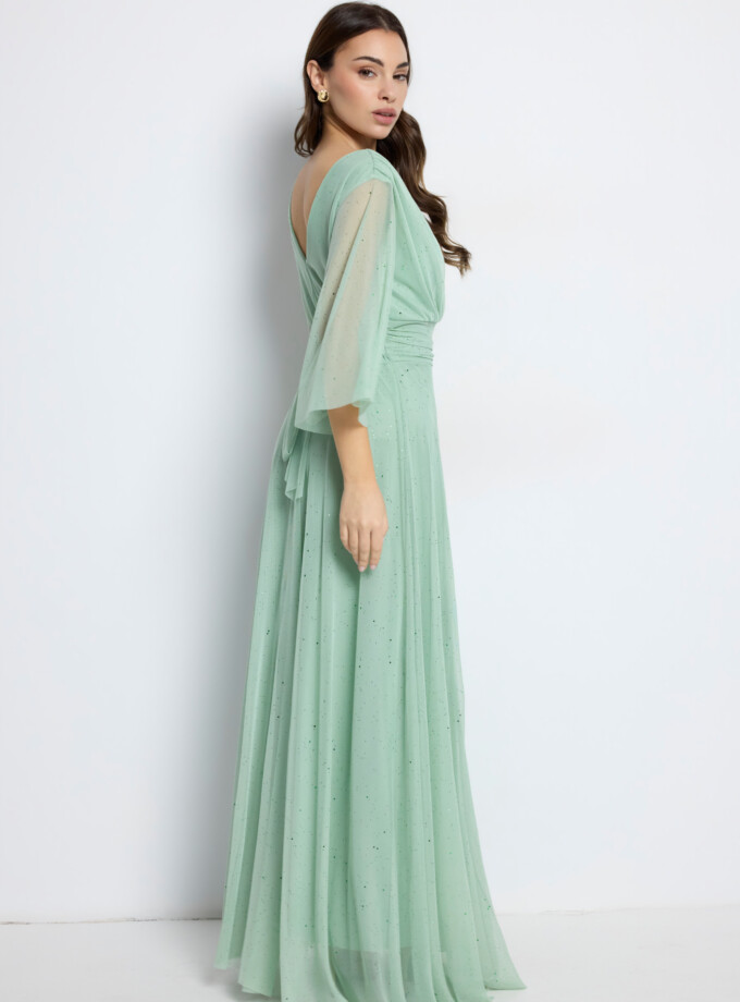 Vestido Tul Basic Manga Larga Brillos