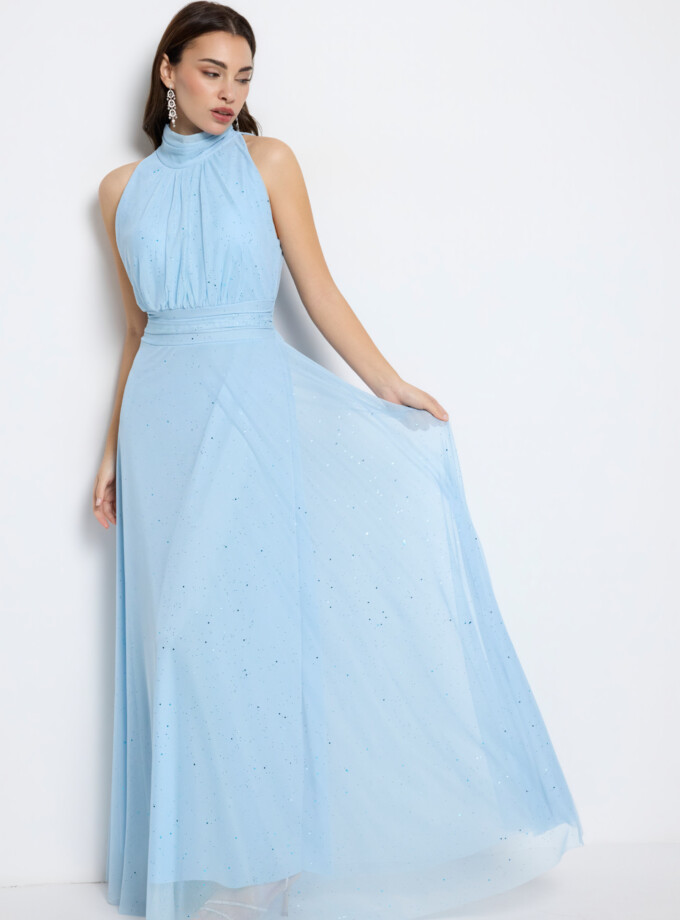 Vestido Tul Basic Halter Brillos