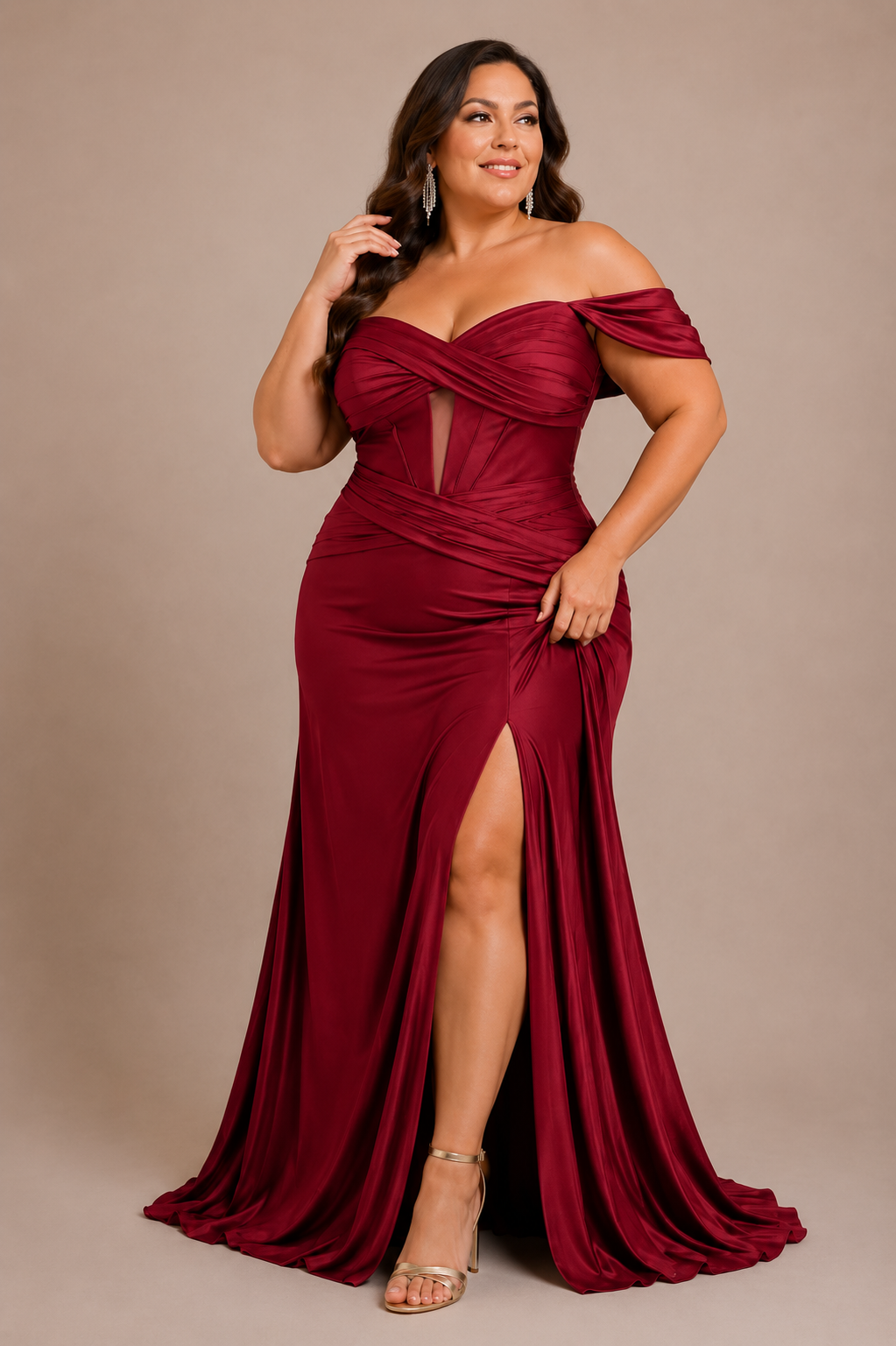 Vestido Seda Sirena Mangas Curvy - Imagen 2