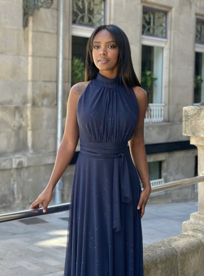 Vestido Tul Basic Halter Brillos