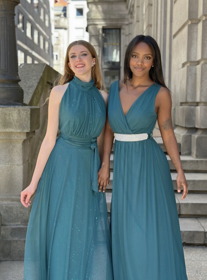 Vestido Tul Basic Cintura Brillos