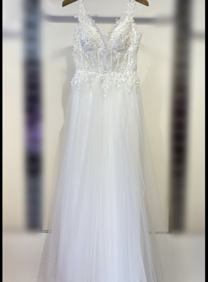 Vestido Tul Largo Corsé Abertura Novia