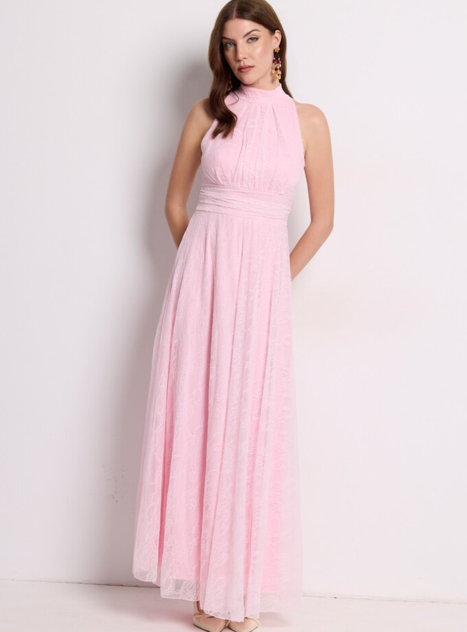 Vestido Tul Basic Halter Encaje