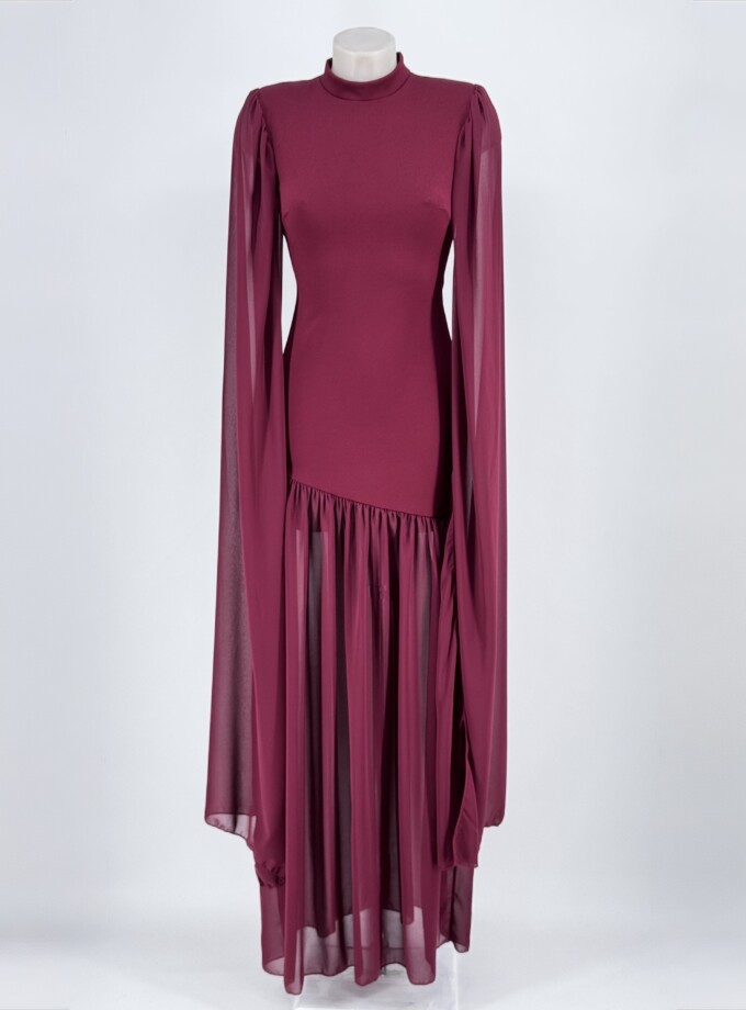 Vestido Sirena Falda Gasa Mangas