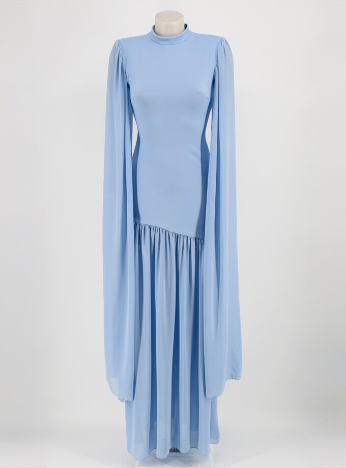 Vestido Sirena Falda Gasa Mangas