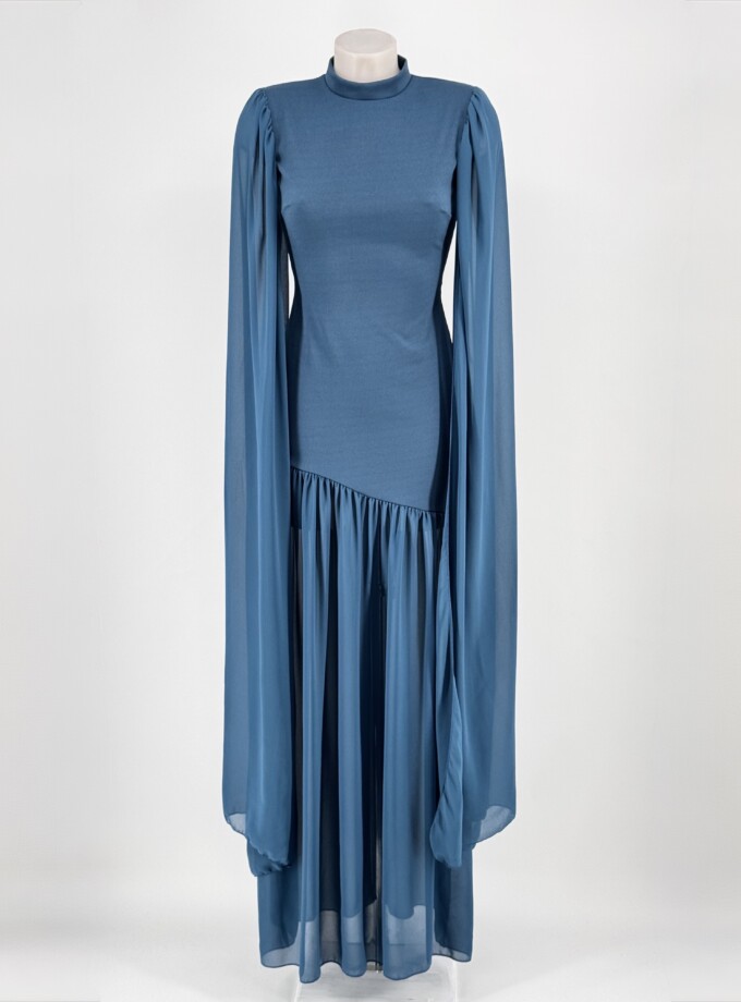 Vestido Sirena Falda Gasa Mangas