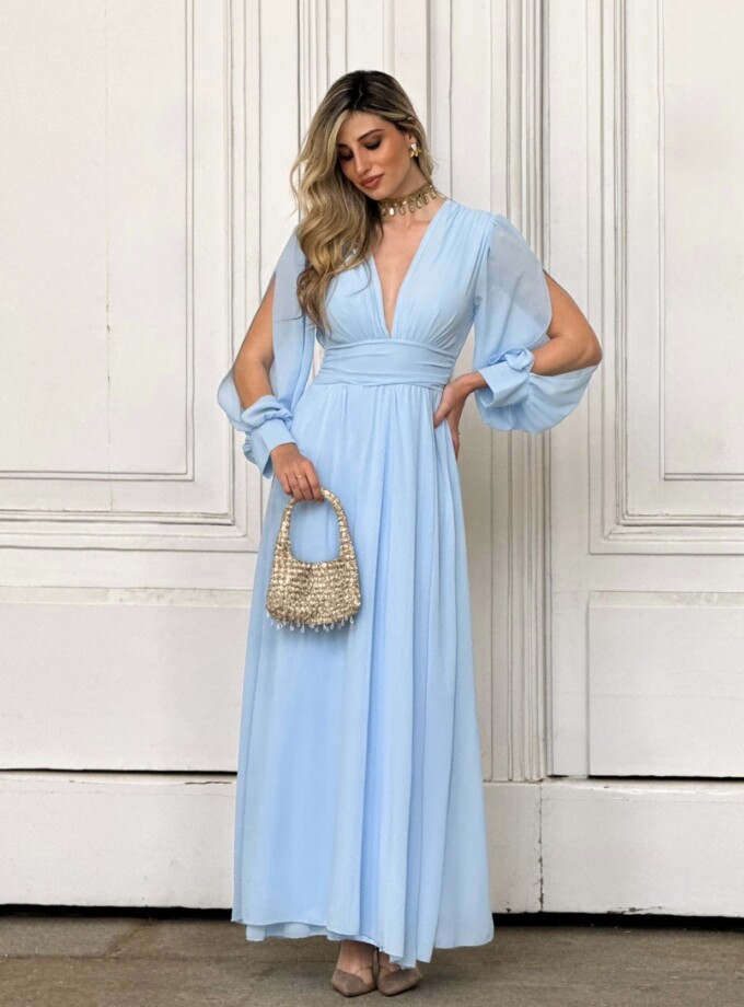 Vestido Gasa Mangas Abertura Basic