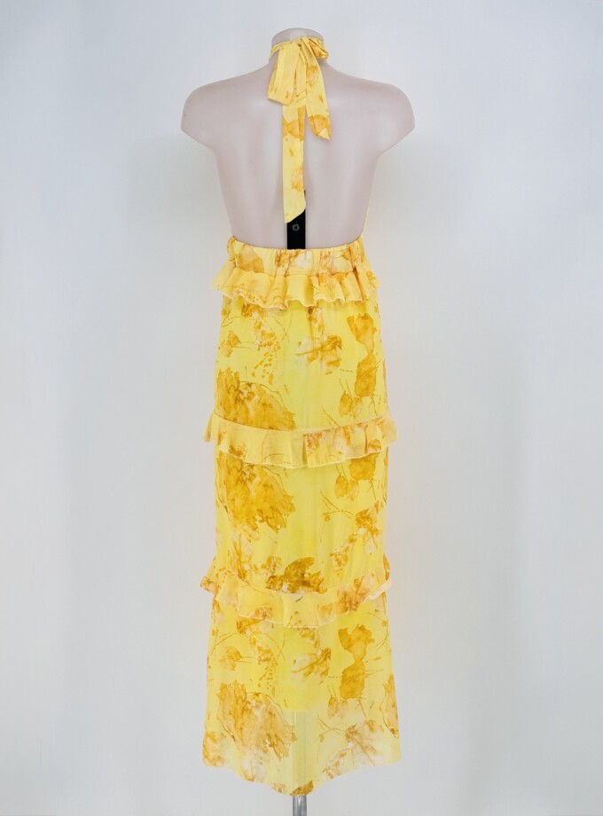 Vestido Gasa Estampado Halter Volantes