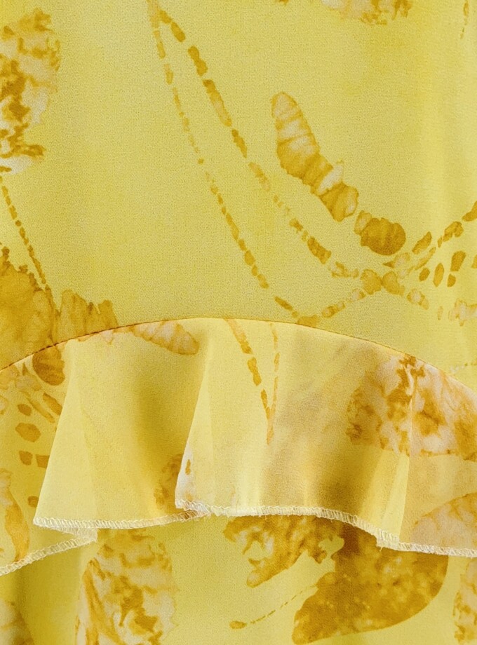 Vestido Gasa Estampado Halter Volantes