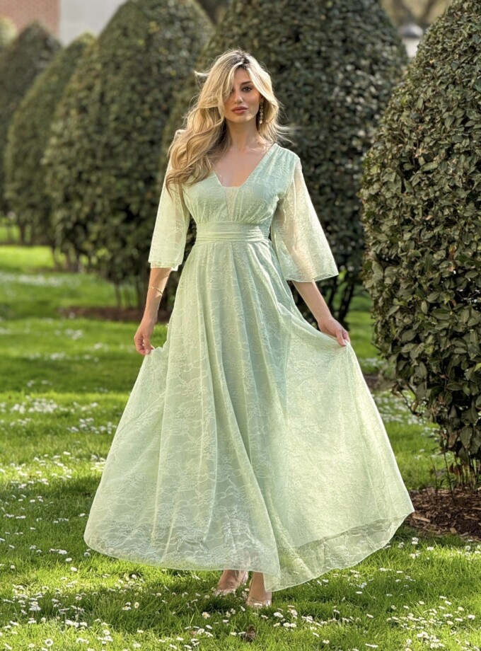 Vestido Tul Encaje Mangas