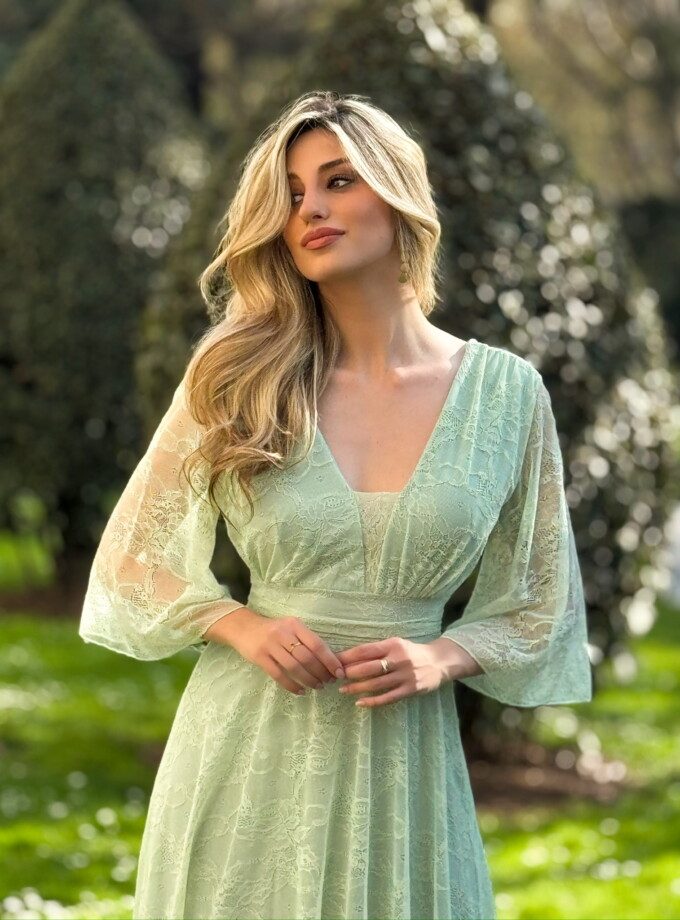 Vestido Tul Encaje Mangas