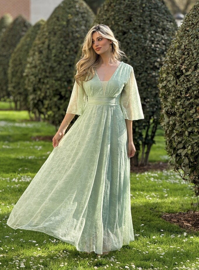 Vestido Tul Encaje Mangas