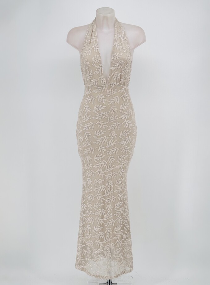 Vestido Lentejuelas Flores Atado Cuello