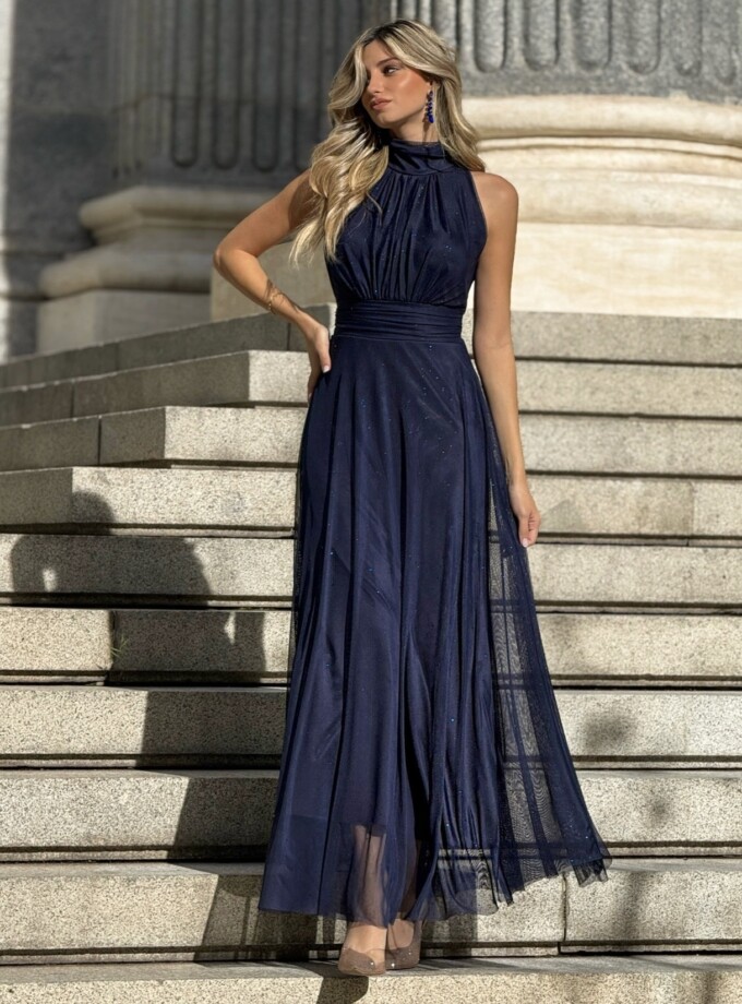 Vestido Tul Basic Halter Brillos