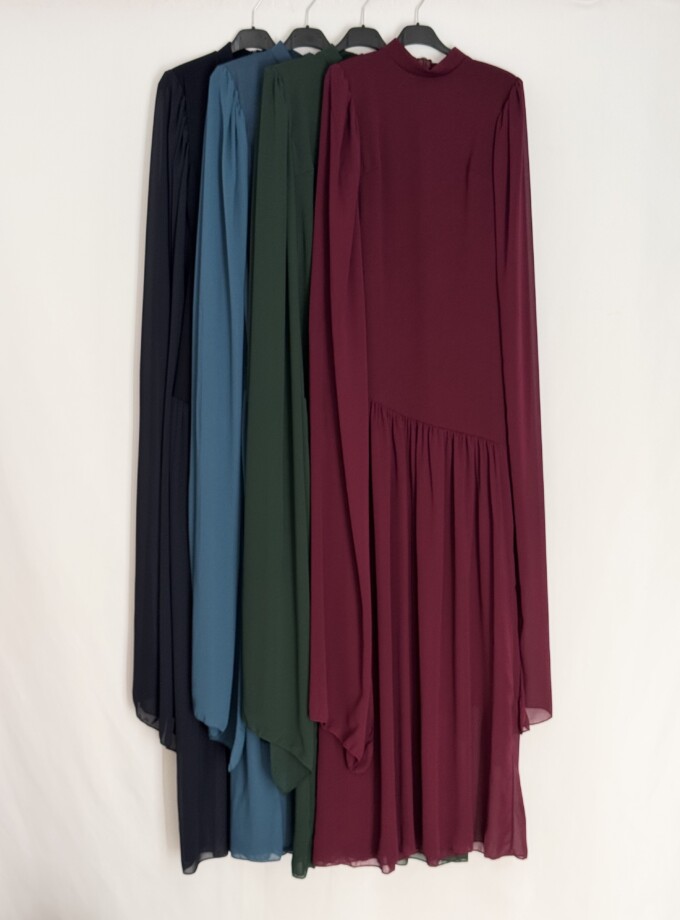 Vestido Sirena Falda Gasa Mangas