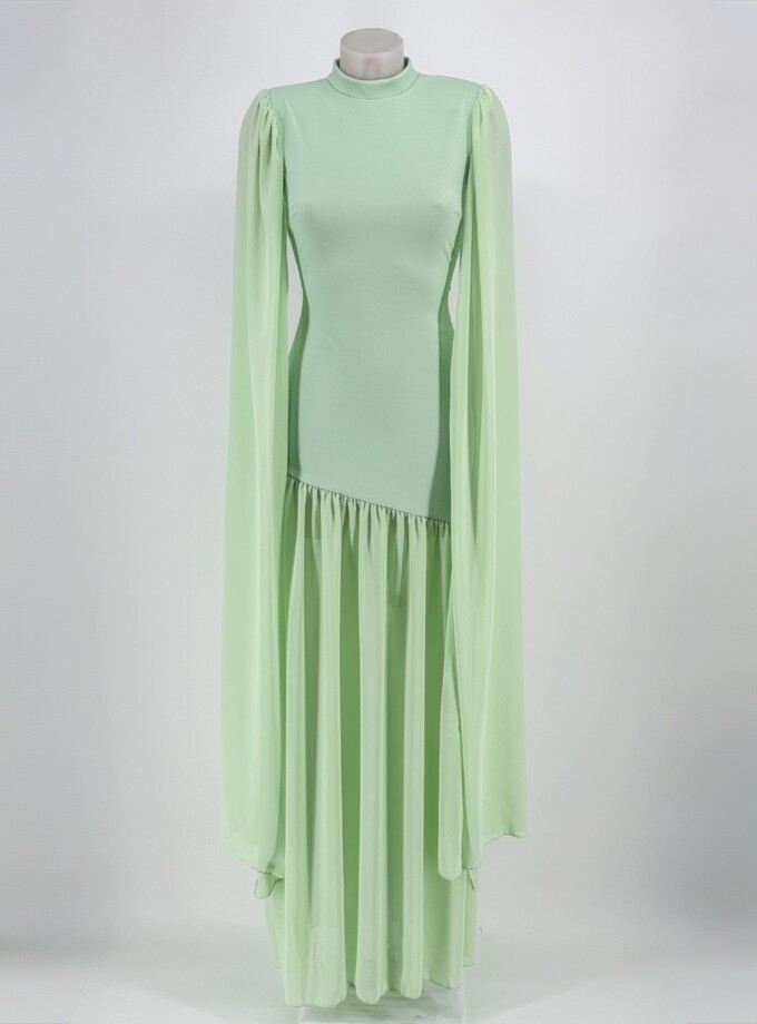 Vestido Sirena Falda Gasa Mangas