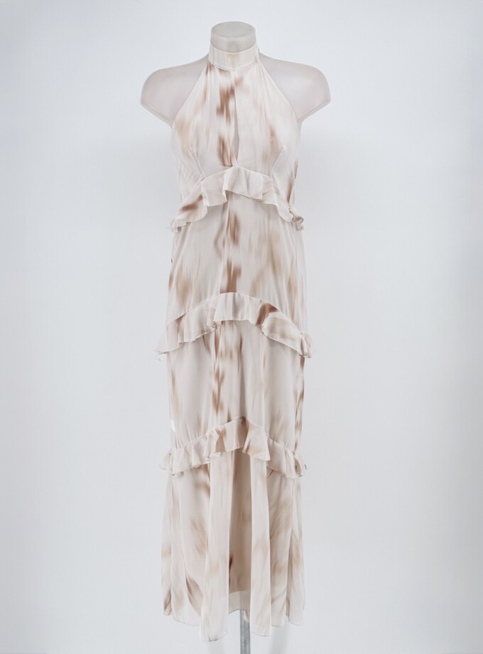 Vestido Gasa Estampado Halter Volantes