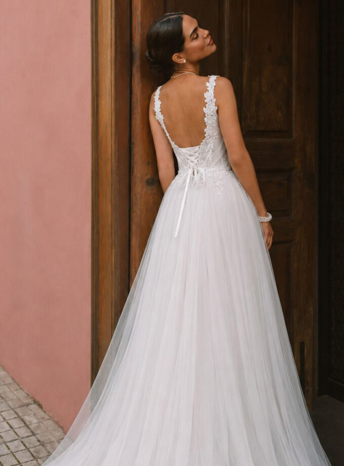 Vestido Tul Largo Corsé Abertura Novia Curvy