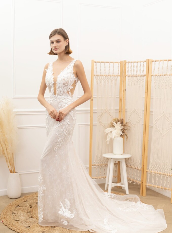 Vestido Novia Sirena Encaje Cola