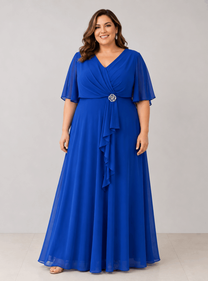 Vestido Capa Broche Flor Escote Curvy